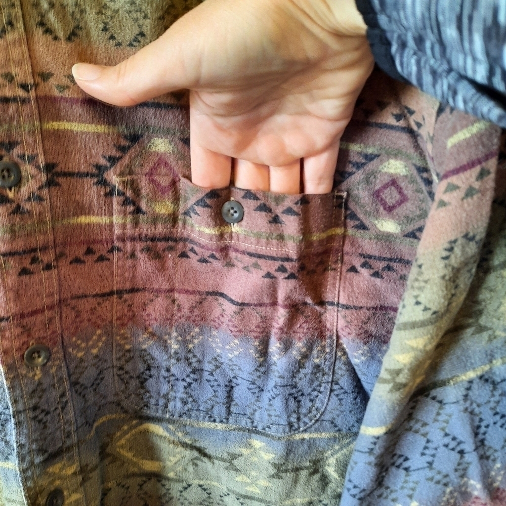 Cabela's Deerskin Soft Chamois flannel aztec button down flannel shirt size XL - Picture 5 of 12